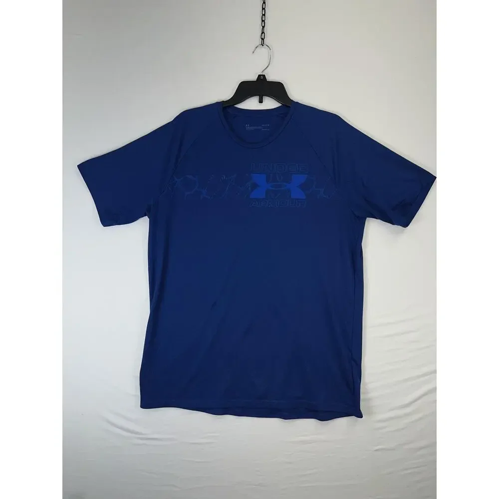 Under Armour Shirt Mens Large Blue HeatGear Loose Fit Logo Performance Tee